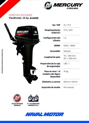 Imagen 5 de 8 de Motor Mercury 15 M Super 2 Tiempos