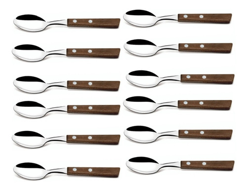 Set 12 Cucharas Acero Inoxidable Cubiertos Madera Cocina