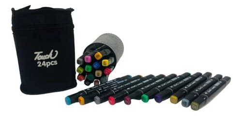 Marcador Permanente Ponta Dupla 24 Cores + Bolsa