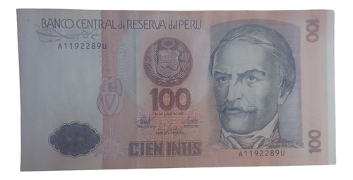 Billete Perú 100 Intis 1987 Unc.