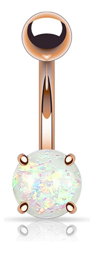 Fifth Cue 14g Opal Glitter Prong Set Rose Gold Ip Over 316l