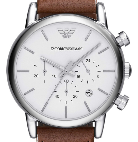 Reloj Emporio Armani Ar1846 Vestido De Cronógrafo Masculino Color de la correa Café Color del bisel Plateado Color del fondo Blanco