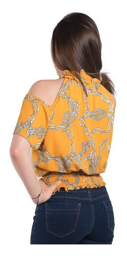 Imagen 1 de 2 de Blusa Estampada Hombro Descubierto Con Cuello Alto
