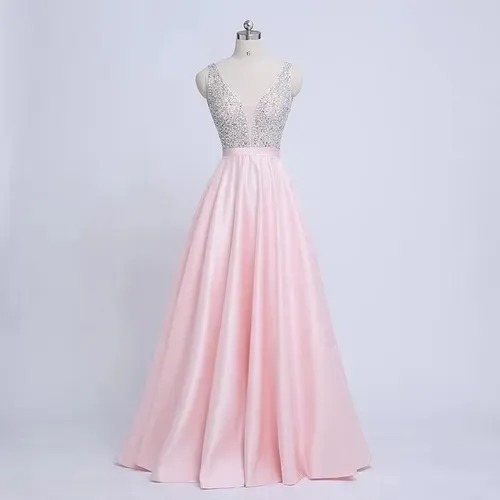 Vestido De Fiesta De Noche Elegante Con Pedrería Y Satín