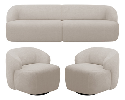 Sofá 4 Lugares Orgânico 02 Poltrona 280cm Barolo Bouclê Bege