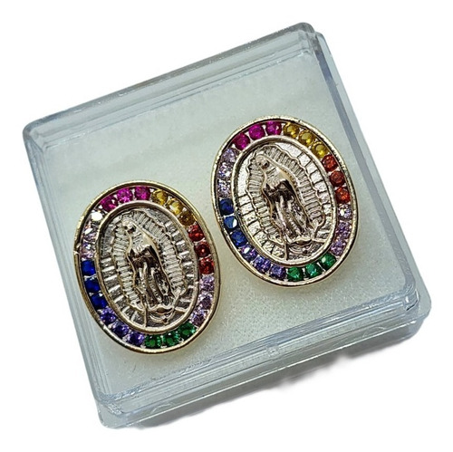 Aretes De Virgen Zirconias De Oro Laminado+estuche Ga2