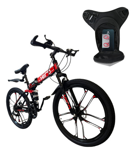 Bicicleta Plegable De Montaña 21 V, Rodada 26 Con Mariconera Rojo Grande