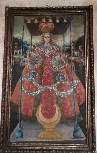 Cuadro Pintura Virreinal Óleo Lienzo Marco Madera Cuzqueño (Usado)