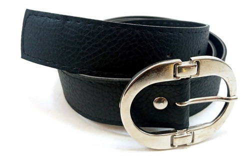Imagen 2 de 10 de Cinturon Negro Mujer Eco Cuero Capreado Hebilla Niquel 32 Mm