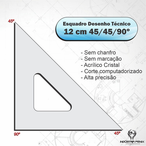 Esquadro Acrilico 45 Graus º Desenho Técnico 12 Cm -fenix