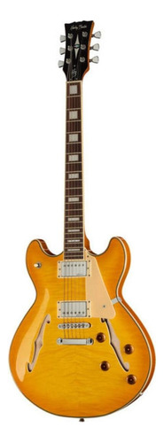 Guitarra eléctrica Harley Benton Vintage Series HB-35Plus semi hollow de arce lemon drop brillante con diapasón de granadillo brasileño