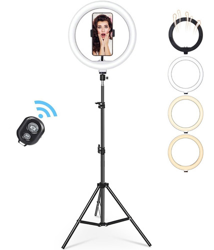 Imagen 1 de 7 de Aro De Luz Led 30cm + Trípode 2.10 M + Disparador Bluetooth