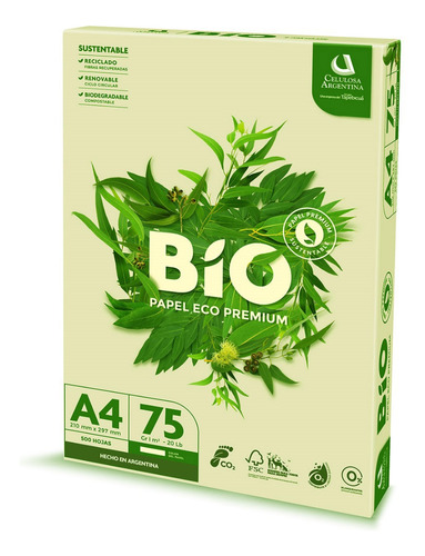 Resma Bio Eco Premium A4 75gr. Paquete X 500 Hojas