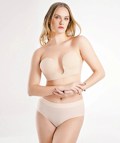 Brasier Bra Push Up Escote Profundo Straple Sin Espalda