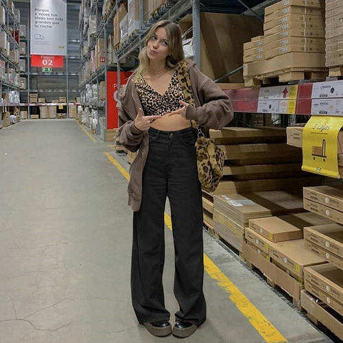 Rii Calça Feminina De Veludo Cotelê Calça Solta Com Perna A