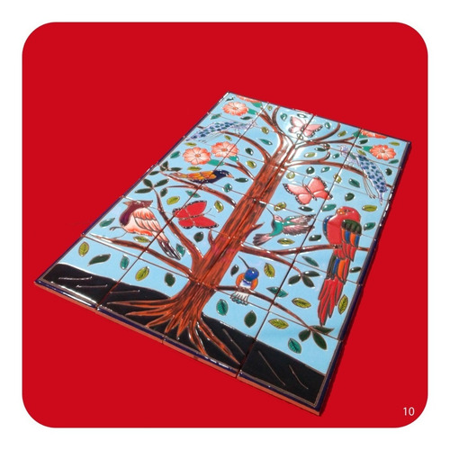 Imagen 2 de 3 de Mural Retablo Talavera Poblana Árbol Primavera 65x43 Cm M10