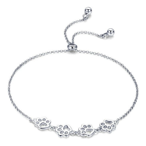 Pulsera Brazalete Ajustable Huellitas De Mascota Plata S925