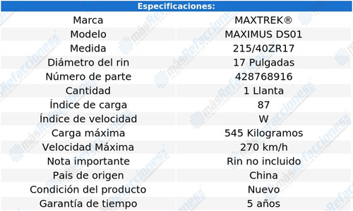Llanta 215 40 Zr17 Maxtrek Maximus Ds01