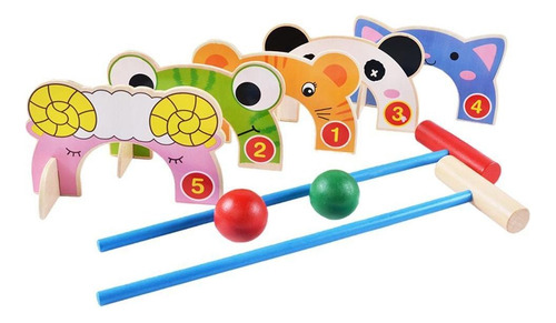 Jogo De Croquet De Madeira Infantil Com Malhos De Madeira