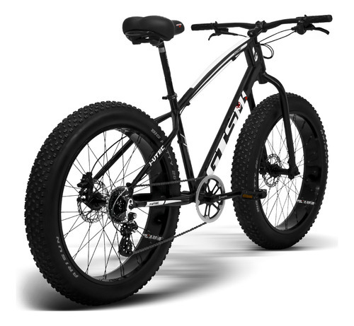 Bicicleta Aro 26 Freio Hidráulico Shimano Altus Big Fat Bike Cor Preto-Branco Tamanho do quadro 17