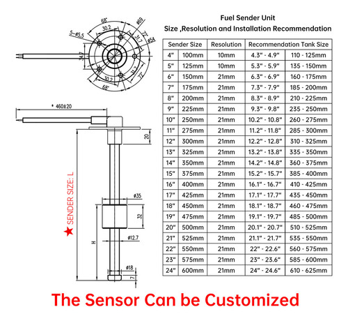 Sensor De Nivel De Combustible De 275 Mm Sensor De Combustib