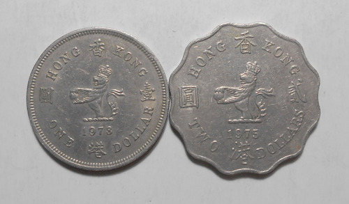 Hong Kong Lote De Dos Monedas De 1 Y 2 Dolares 1975 - 1978