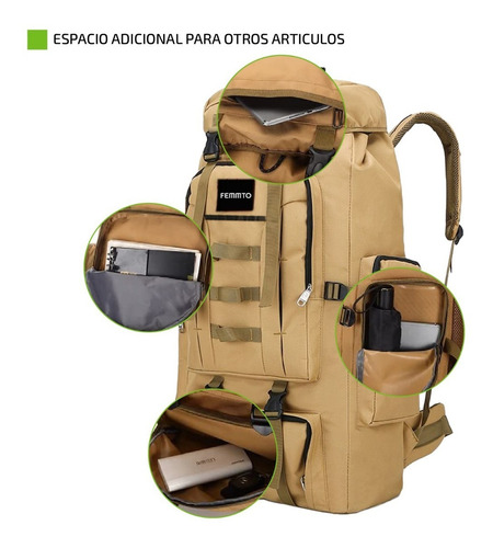 Imagen 5 de 8 de Mochila Tactica Camping 70-100 Lts Mochilero Ampliable
