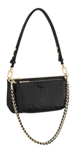 Bolsa de ombro Louis Vuitton Multi Pochette Accessoires com design monograma em couro preto com alça de ombro preta e ferragens de metal