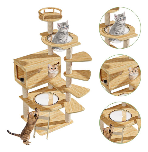 Rascador De Madera Torre Árbol Para Gato Varios Niveles1.35m