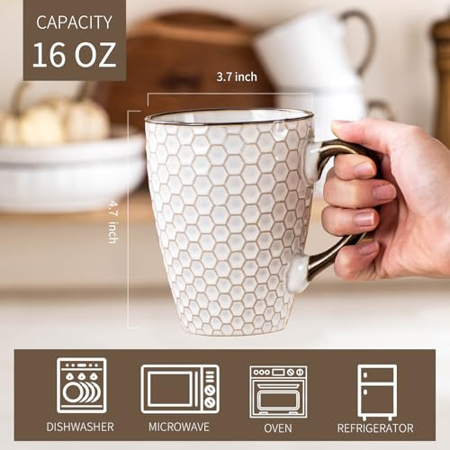 Juego De 4 Tazas De Café, Tazas De Café De Cerámica Con Reli