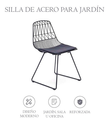 Silla De Comedor Exterior Metalica Reforzada Moderna 2pzs Finn Negro Negro