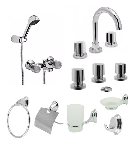 Combo Baño Completo Viva Cromo Lavatorio Bidet Ducha Acces