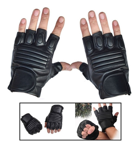 Guantes Tipo Cuero Dedo Corto Conducción Gimnasio Negros