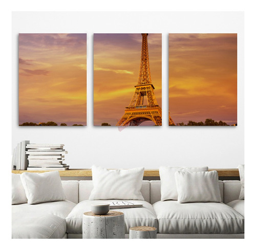 Tríptico Torre Eiffel París Canvas Grueso Cif2 60x90