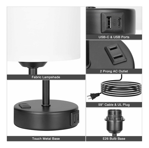 2 Lámpara De Noche Buró Lamparita Usb Táctil Niveles De Bril