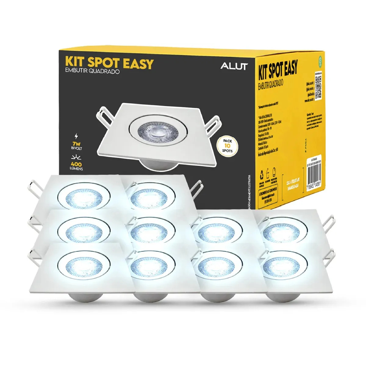 Kit 10 Spot Led Embutir 7w 6500k Branco Frio 110v/220v Bivolt Quadrado Branco Cod: Alut000602 Alut