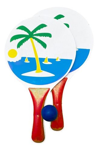 Juego De Playa Set De 2 Paletas Madera Grande C/ Pelota New