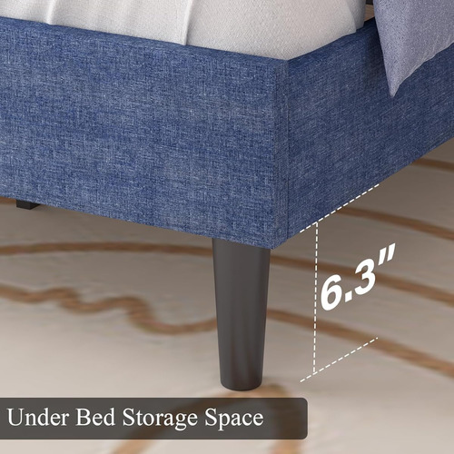 Base De Cama King Size Hombck Tapizada Tela De Lino Azul