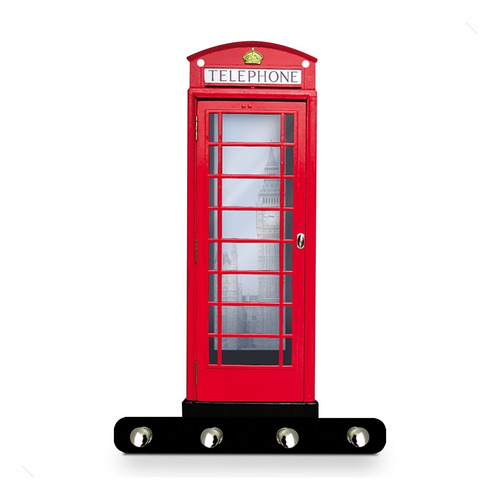 Porta Chaves Decorativo Mdf Londres Telefone Vermelho 2738