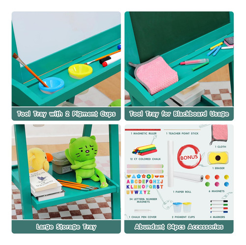 Juzbot Caballete Para Niños De Lujo Plegable Todo En 1 Con Verde
