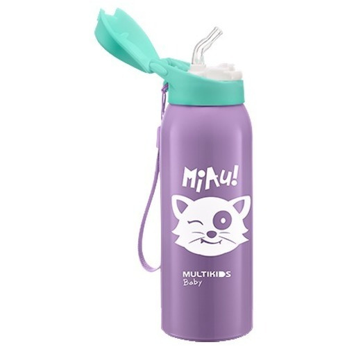 Imagen 4 de 4 de Vaso Térmico Lila Con Pajita Para Niños Multikids Bb1106