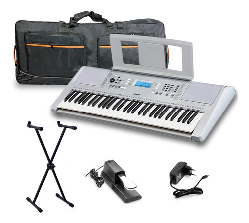 Kit Teclado Arranjador Ypt370 Prata Yamaha Tecla Sensitiva