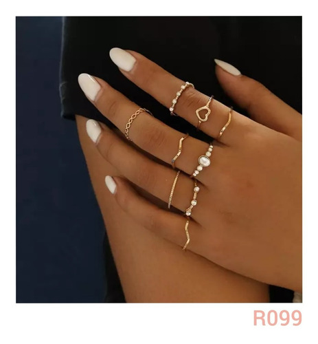 Set Conjunto Anillos Minimalista Liso Dorado