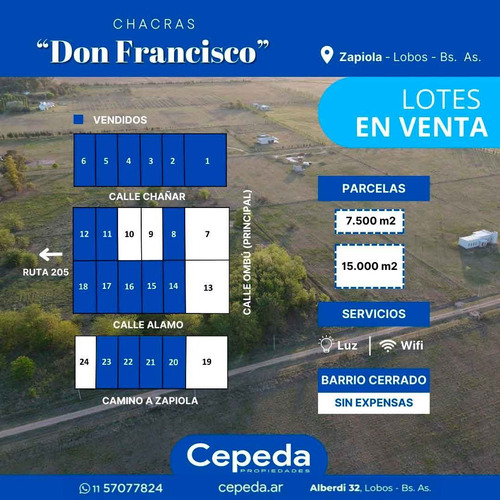 Terrenos En Loteo Chacras Don Francisco , Zapiola, Lobos, Buenos Aires