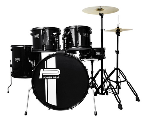 Bateria Powerbeat De 5 Pzas Con Atriles + Banco + Platillos 