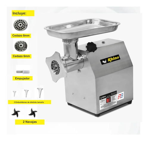 Imagen 1 de 3 de Molino Para Carne 1 Hp Marca Rhino Moca-12 A. Inox. Rbanda