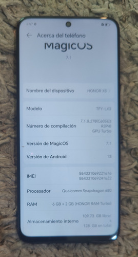 Celular Honor X8, Dual Sim, 128gb De Memoria Y 6+2 Gb Ram, Libre Para Cualquier Compañía, Sin Detalles, Excelente Estética Negro (Usado)