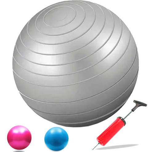 Bola Pilates Com Bomba Para Encher, Aguenta Até 250kg Cor Cinza