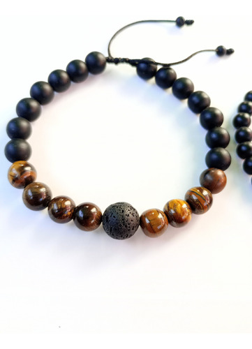 Pulseras Para Hombre, Piedra Onix, Y Ojo De Tigre Café Onix Y Ojo De Tigre Café 6 Cm 16 Cm