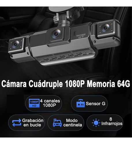 1080p Cámara Universal Para Automóvil Dash Cam 4 Cámara+64gb